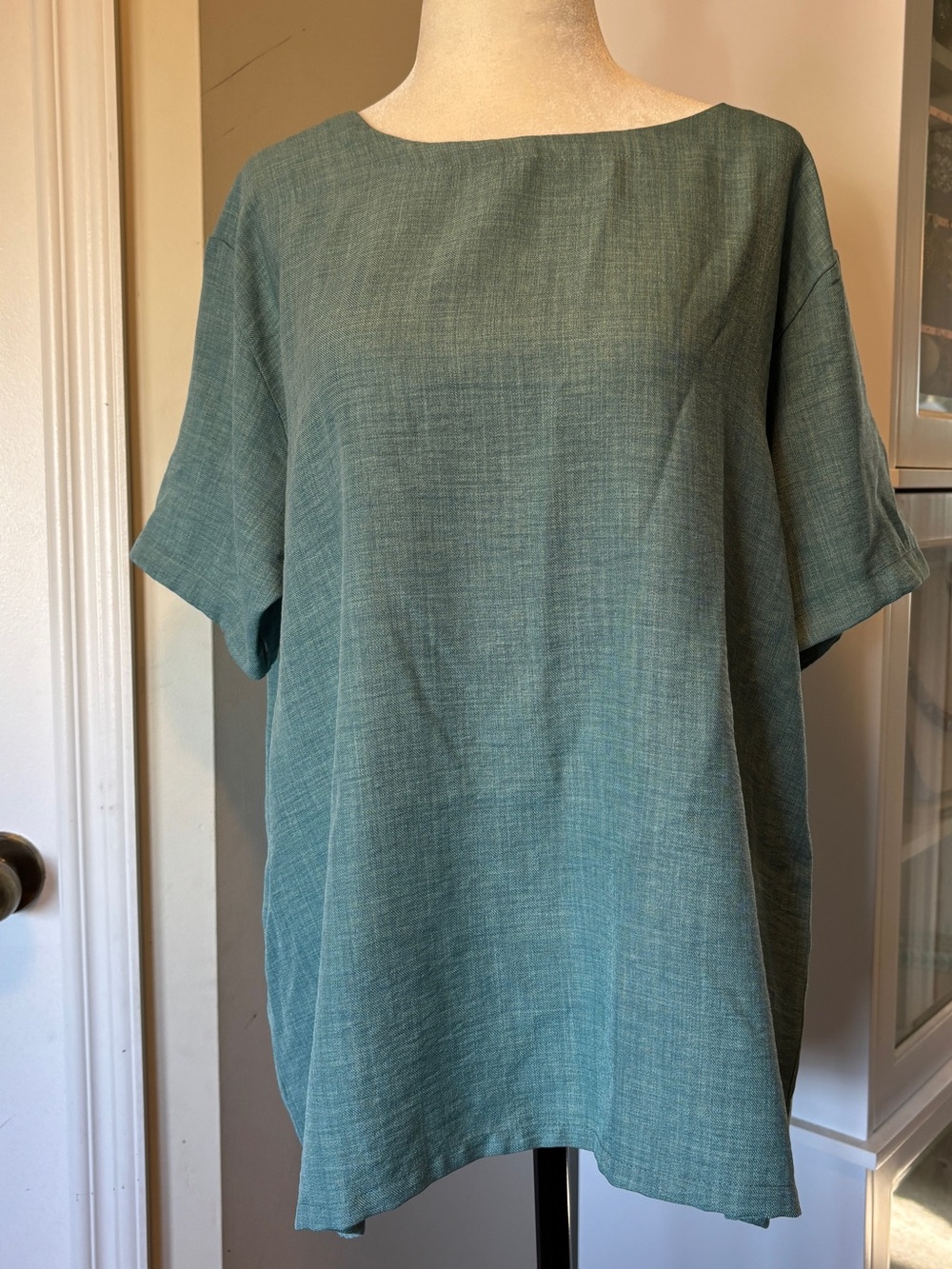 “O’ Baby” XXL Ladies top in Aqua Blue/Linen-Look/Dolman Sleeve/great condition